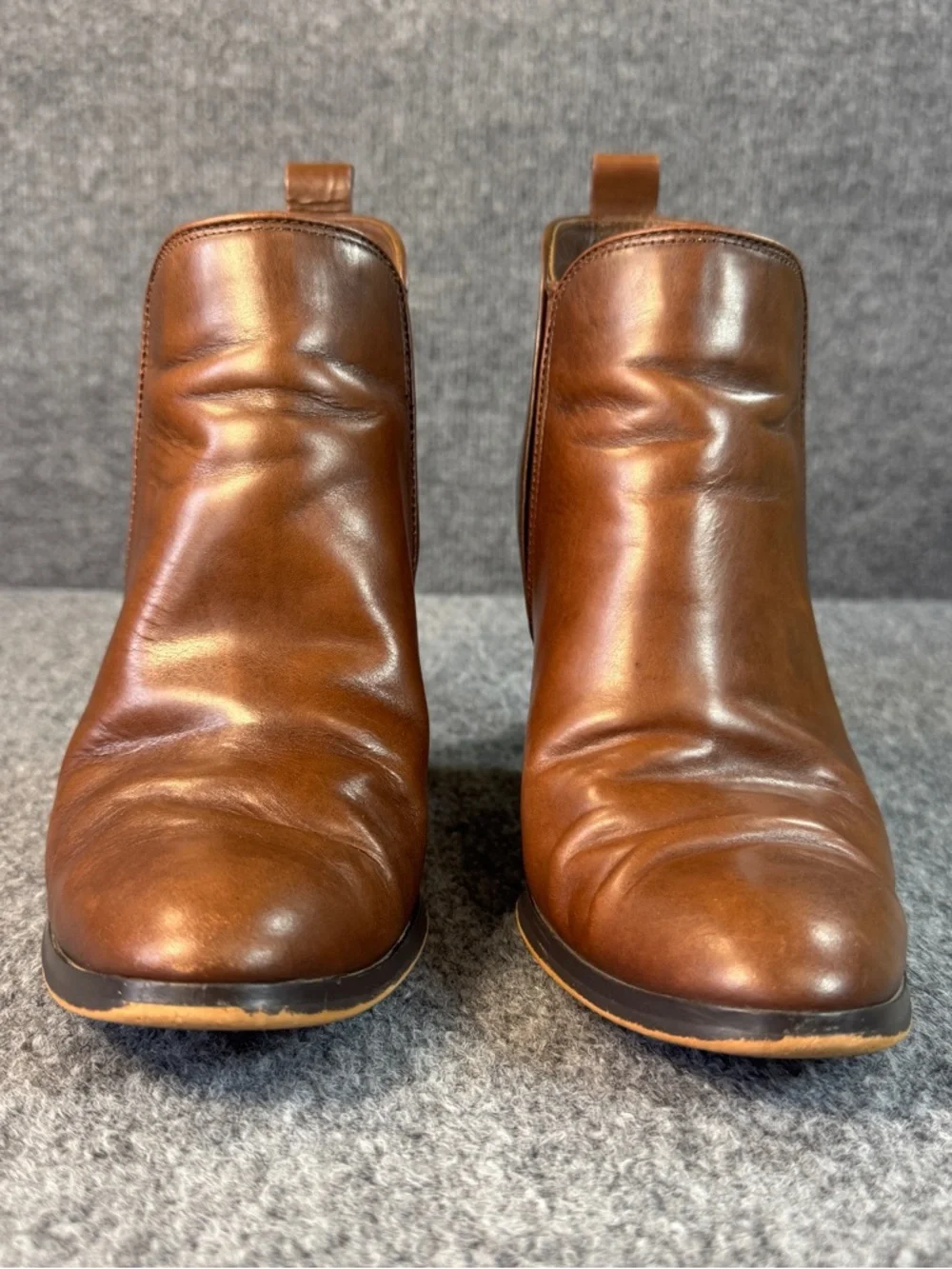 Michael Kors Brandy Brown Leather Ankle Booties 7.5 High Block Heel Pull On
